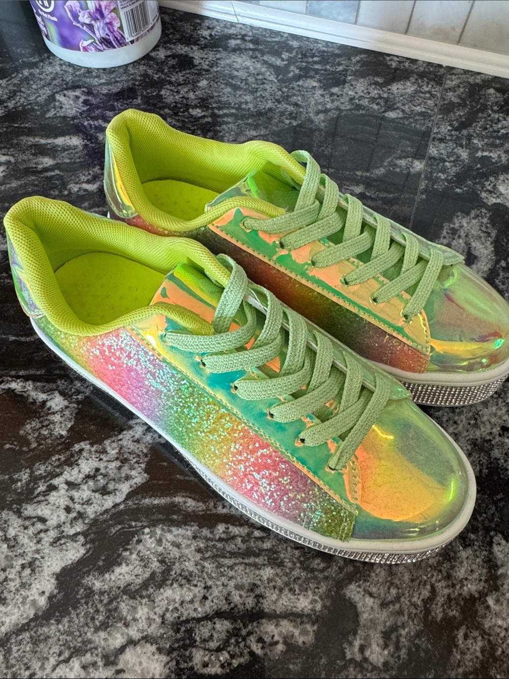 Women’s Iridescent Rainbow Lace-Up Sneakers - Green